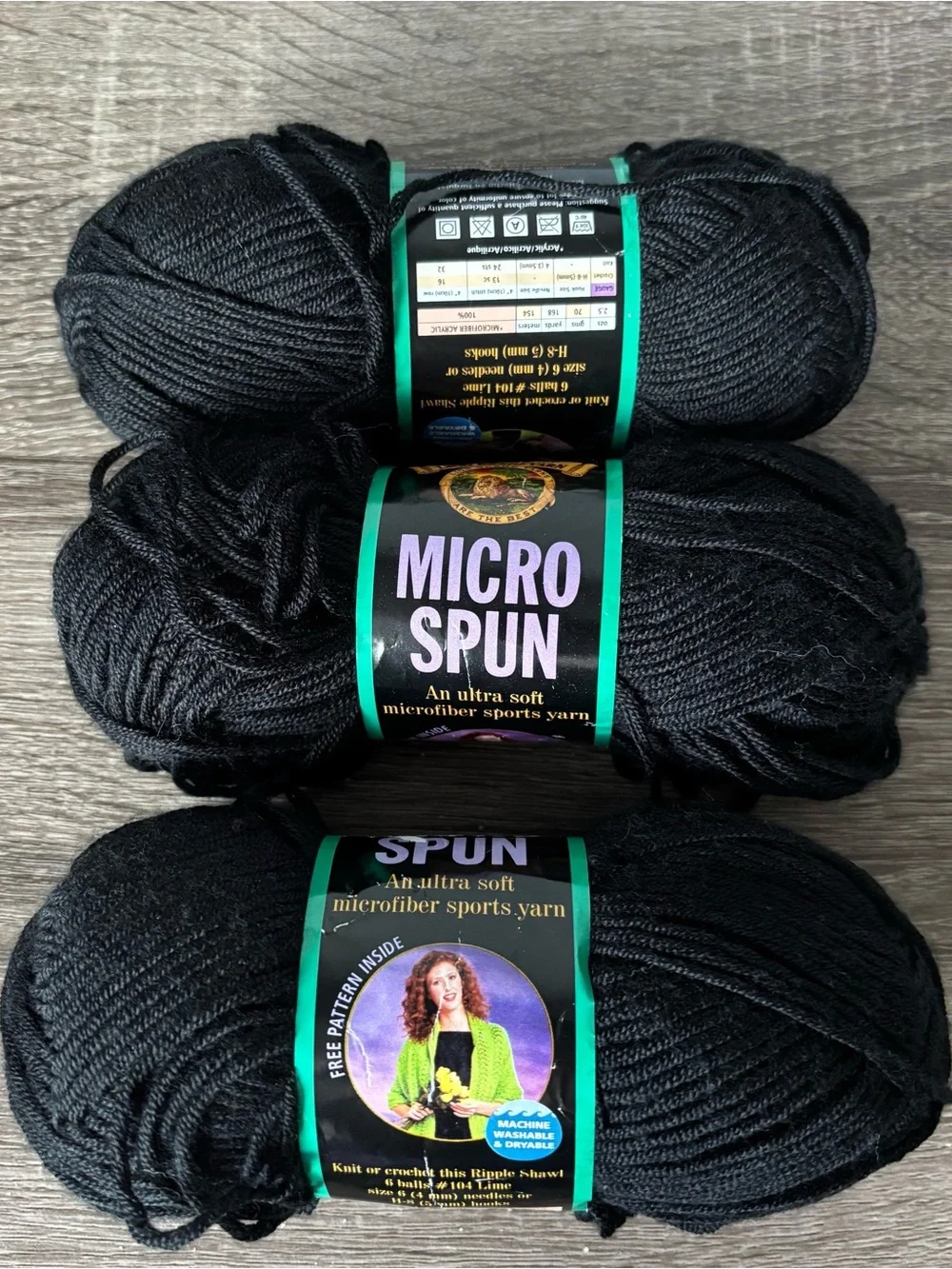 Lion Brand Micro Spun 100% Acrylic Yarn Ebony Black LOT OF 3
